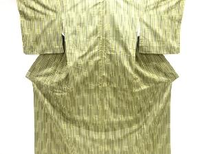 アンティーク　縞に絣柄織り出し手織り紬着物